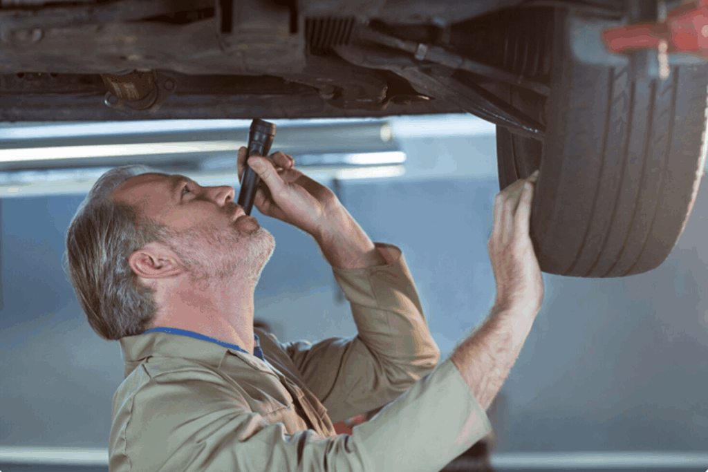 A mechanic doing vehicle sound diagnosis